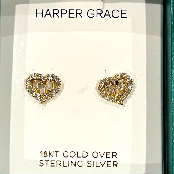 Harper Grace NIB heart earrings with 18k gold over sterling silver - Picture 1 of 4